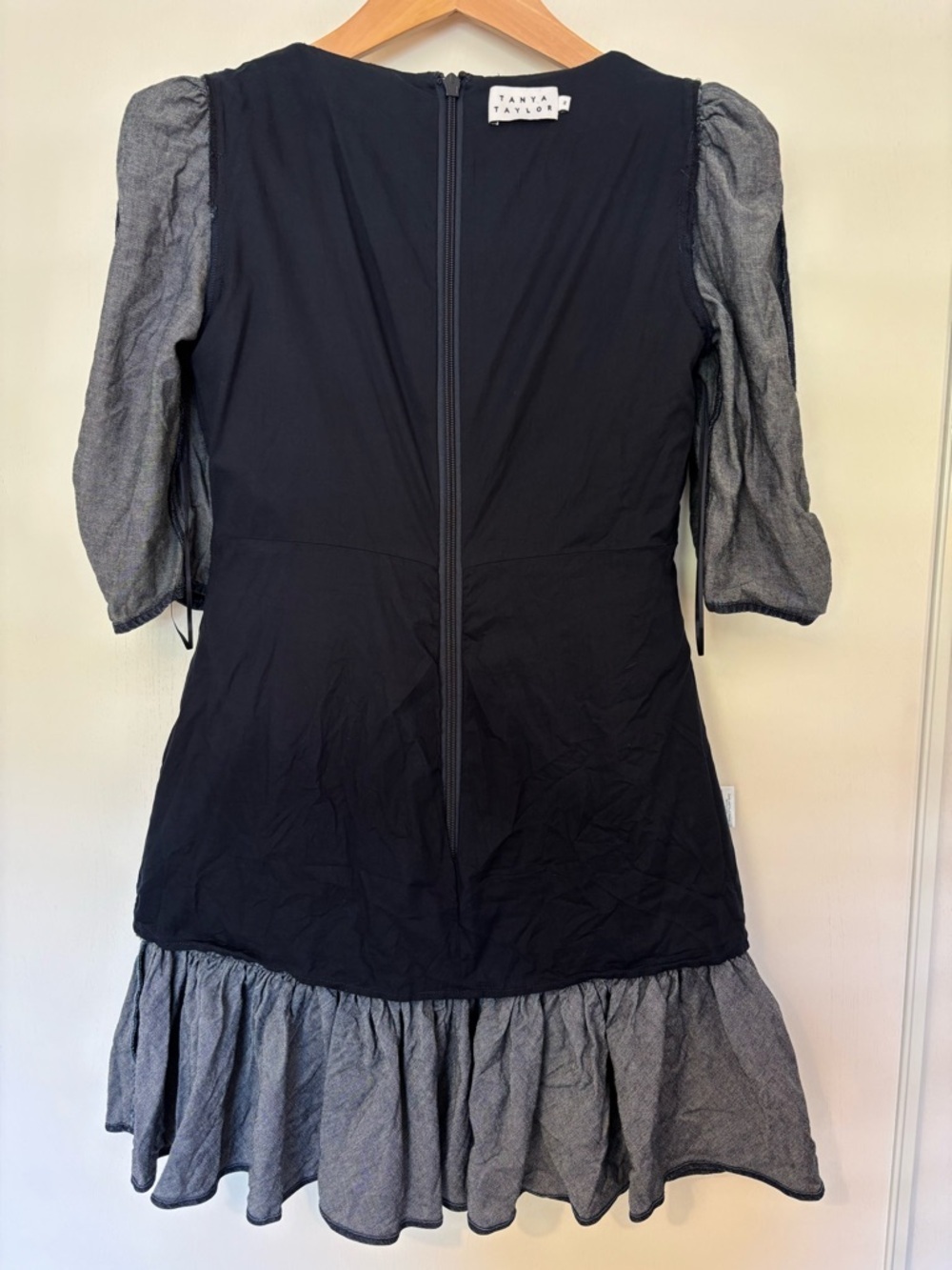 Tanya Taylor Pansy Mini Dress Size 2 Ruched Denim Americana Ruffle Tier Flounce - Picture 10 of 15